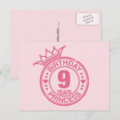 Carte Postale 9 ans - Anniversaire Princesse - rose (Devant / Derrière)
