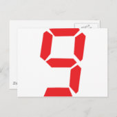 Carte Postale 9 neuf réveil rouge numéro numérique (Devant / Derrière)