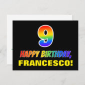 Carte Postale 9e anniversaire : Bold, amusant, simple, arc-en-ci (Devant / Derrière)