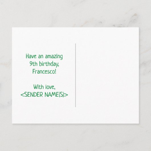 Carte Postale 9e anniversaire : Bold, amusant, simple, arc-en-ci (Dos)