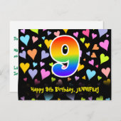 Carte Postale 9e anniversaire : Fun Hearts Motif, Arc-en-ciel 9 (Devant / Derrière)