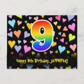 Carte Postale 9e anniversaire : Fun Hearts Motif, Arc-en-ciel 9 (Devant)