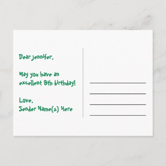 Carte Postale 9e anniversaire : motif de cœurs amusants, arc-en- (Dos)