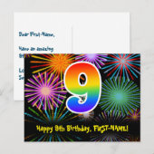 Carte Postale 9e anniversaire – motif de feux d'artifice amusant (Devant / Derrière)