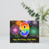 Carte Postale 9e anniversaire – motif de feux d'artifice amusant (Debout devant)