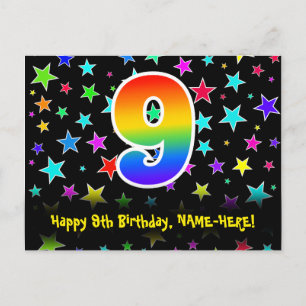 Carte Postale 9e Anniversaire : motif d'étoiles amusantes, arc-e