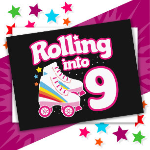 Carte Postale 9e anniversaire Roller Skate 9 ans
