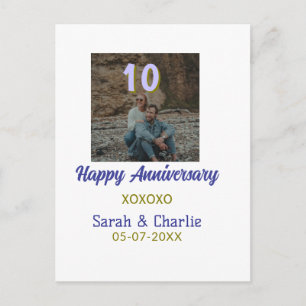 Carte Postale À 10 ans d'anniversaire de mariage violet doré