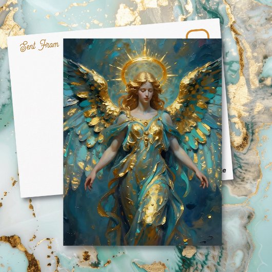 Carte Postale A Beautiful Gold and Turquoise Angel