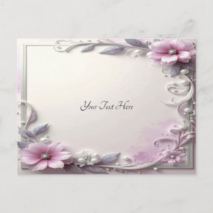 Carte postale à cadre floral rose