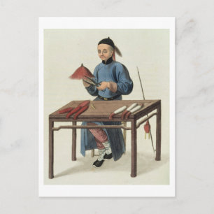 Carte Postale A Cap Maker, plate 51 from 'The Costume of China'
