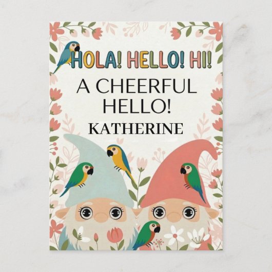 Carte Postale "A Cheerful Hello" Multilingual Gnome Greeting (Devant)