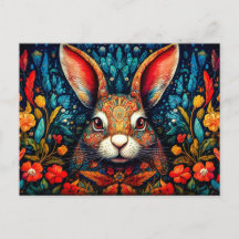 a colorful rabbit surrounded by flowerwers