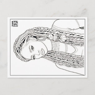 Carte postale à colorier Fille aux tresses