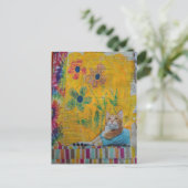 Carte Postale A Cool Ginger Kitty on Yellow Mixed Media Collage (Debout devant)