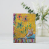 Carte Postale A Cool Ginger Kitty Yellow Floral Mixed Media (Debout devant)