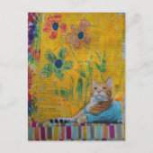 Carte Postale A Cool Ginger Kitty Yellow Floral Mixed Media (Devant)