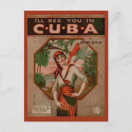 Carte Postale A Cuba, couverture de partitions rétro (Devant)