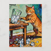 Carte Postale A cute ginger cat knocks over a glass of ice (Devant)