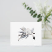 Carte Postale A cute winter weasel perched on a branch (Debout devant)
