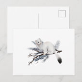 Carte Postale A cute winter weasel perched on a branch (Devant / Derrière)