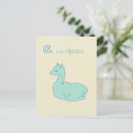 Carte Postale A est pour Alpaca (bleu) (Debout devant)