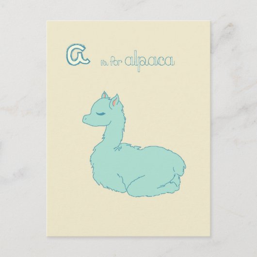 Carte Postale A est pour Alpaca (bleu) (Devant)