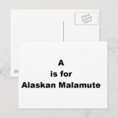 Carte Postale a est pour malamute d'Alaska (Devant / Derrière)