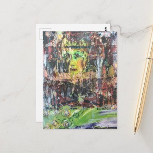 Carte Postale A face mixed media collage (Devant/Arrière en situation)