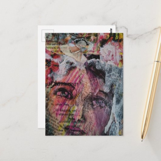 Carte Postale A face mixed media collage (Devant/Arrière en situation)