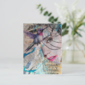 Carte Postale A Face n Hummingbird Abstract Mixed Media Collage (Debout devant)