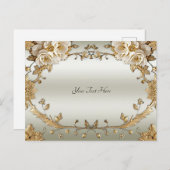 Carte postale à fleurs blanches ornées d'or (Devant / Derrière)