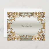 Carte postale à fleurs blanches ornées dorées (Devant / Derrière)