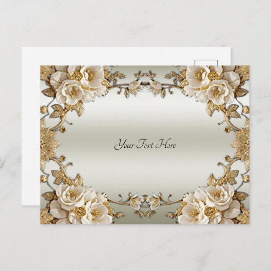 Carte postale à fleurs blanches ornées dorées (Devant / Derrière)