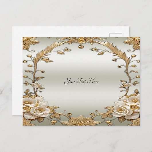 Carte postale à fleurs blanches ornées dorées (Devant / Derrière)