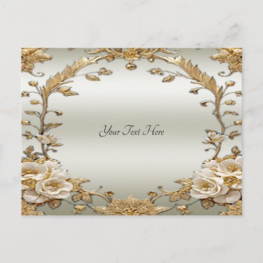 Carte postale à fleurs blanches ornées dorées (Devant)