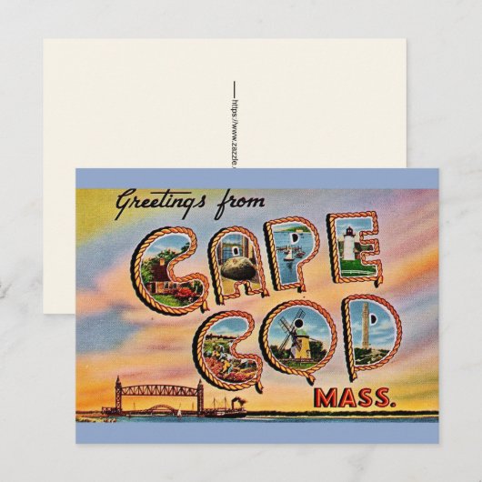 Carte postale à grande lettre de Cape Cod (Devant / Derrière)