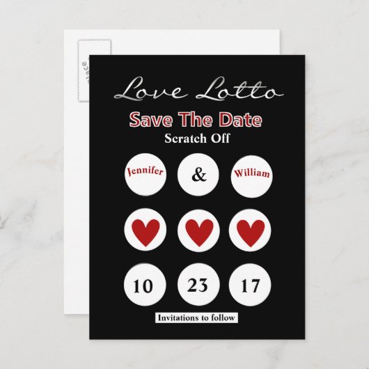 Carte postale à gratter DIY Lotto Save the Date (Devant / Derrière)