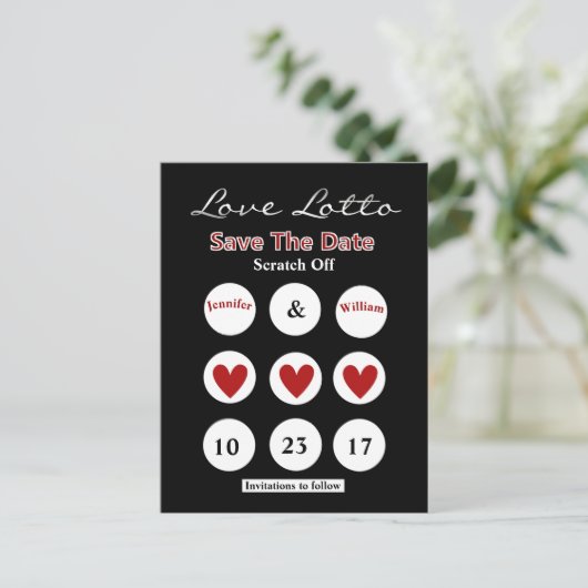Carte postale à gratter DIY Lotto Save the Date (Debout devant)