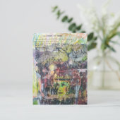 Carte Postale A grungy face verbs mixed media collage (Debout devant)