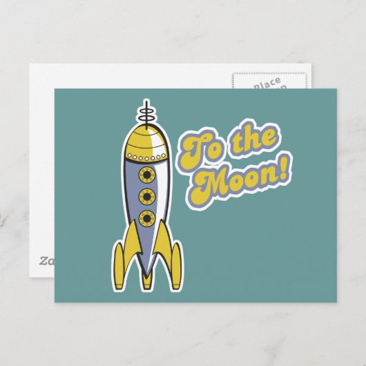 Carte Postale à la fusée spatiale lune rétro (Devant / Derrière)