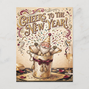 Carte Postale "À la nouvelle année !" avec un gnome dans une boî