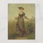 Carte Postale A Lady picking flowers in a landscape (panel) (Devant)