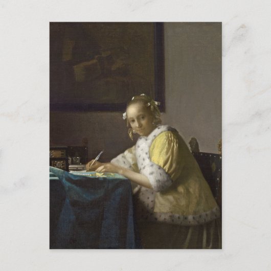 Carte Postale A Lady Writing, c. 1665 (huile sur toile) (Devant)