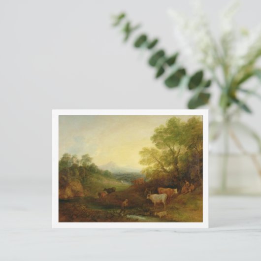 Carte Postale A Landscape with Cattle and Figures by a Stream (Debout devant)