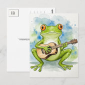 Carte postale à l'aquarelle Grenouille musicale po (Devant / Derrière)