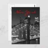 Carte postale à l'écriture Greyscale Red New York (Devant / Derrière)