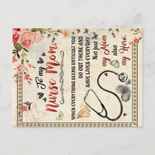 Carte Postale À Mon Infirmière Maman Cadeau, Floral lettre d'amo