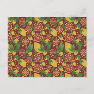 Carte postale à motif de fruit de citron rouge aqu