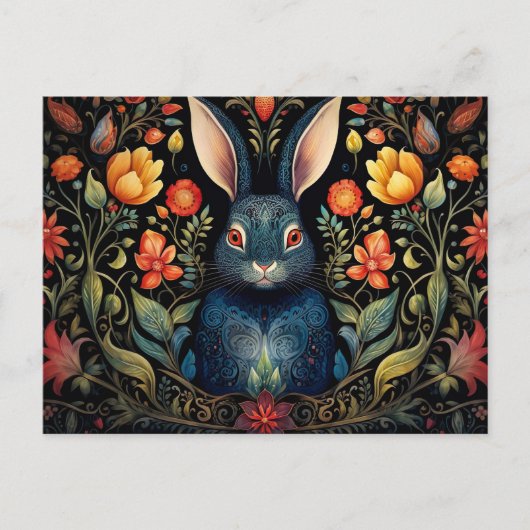 Carte Postale a mystical rabbit surrounded by flowerwers (Devant)